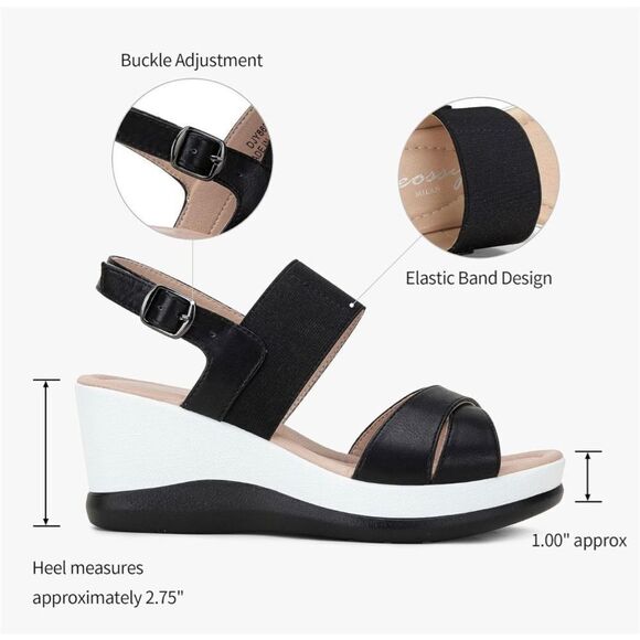 Joessy Milan Black and white platform wedge heel Women's Sandals size 8. NIB. - Picture 2 of 11